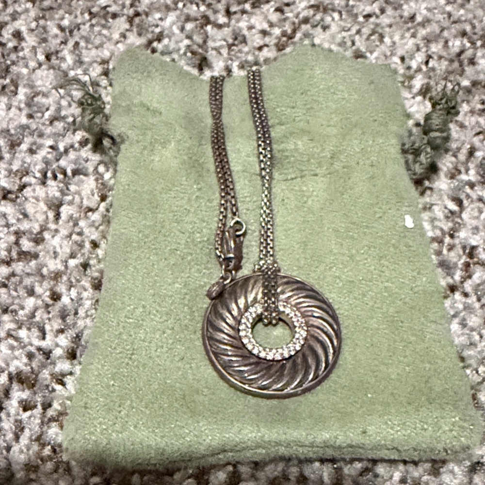 David Yurman Silver Spiral Pendant Necklace